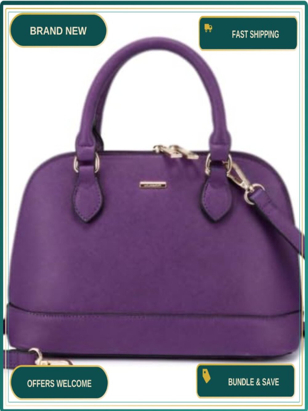 Faux Leather Crossbody Satchel Handbag Dome Double Zip Vegan